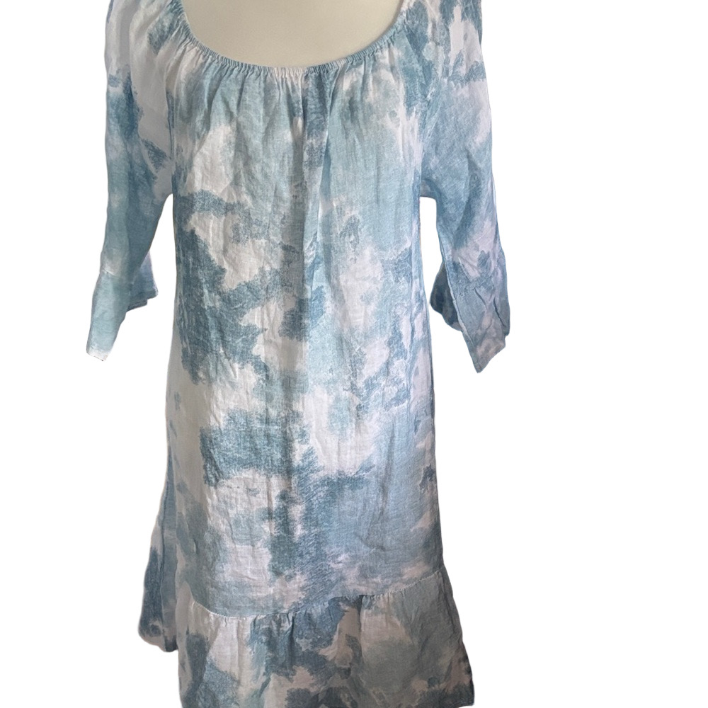 Chic Blue Tie-Dye Long Sleeve Dress